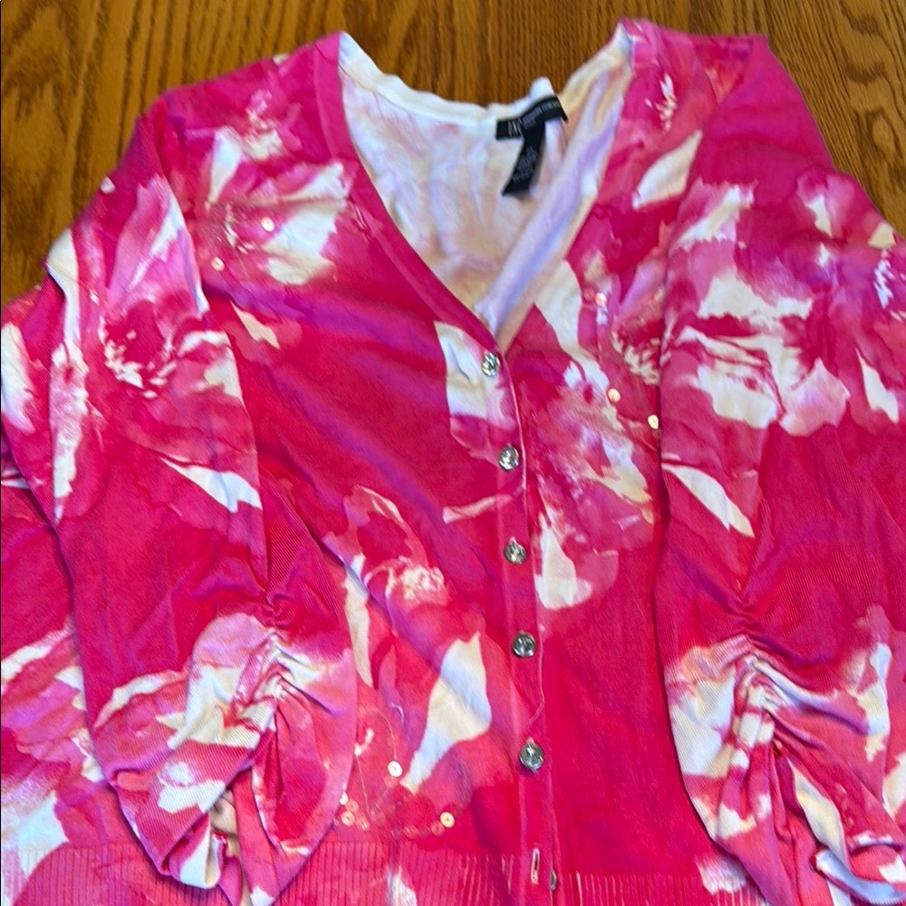 INC International Concepts Pink and White Floral Cardigan